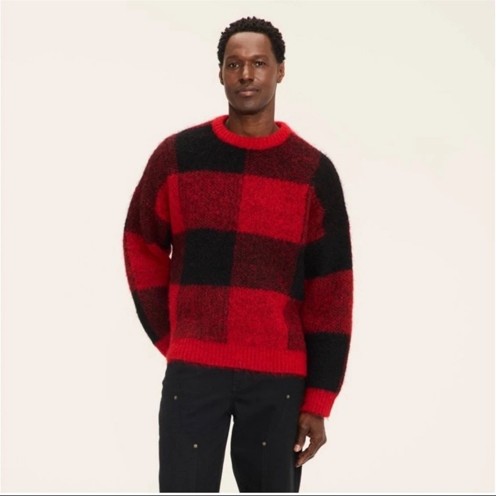 💯 Woolrich - Adult Buffalo Check Pullover Sweater - Red/Black Size XL